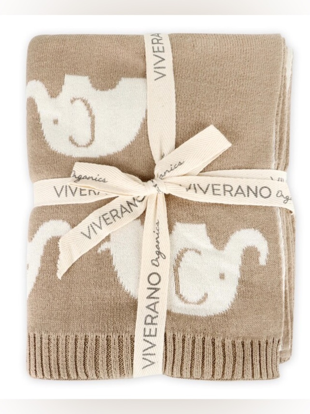 Viverano - Organic Cotton Reversible Jacquard Knit Elephant Trail Baby Blanket